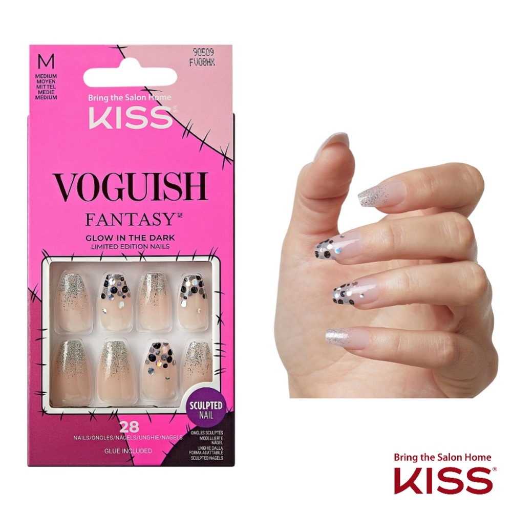 KISS Voguish Fantasy Halloween Nails Black & Silver Brand New!